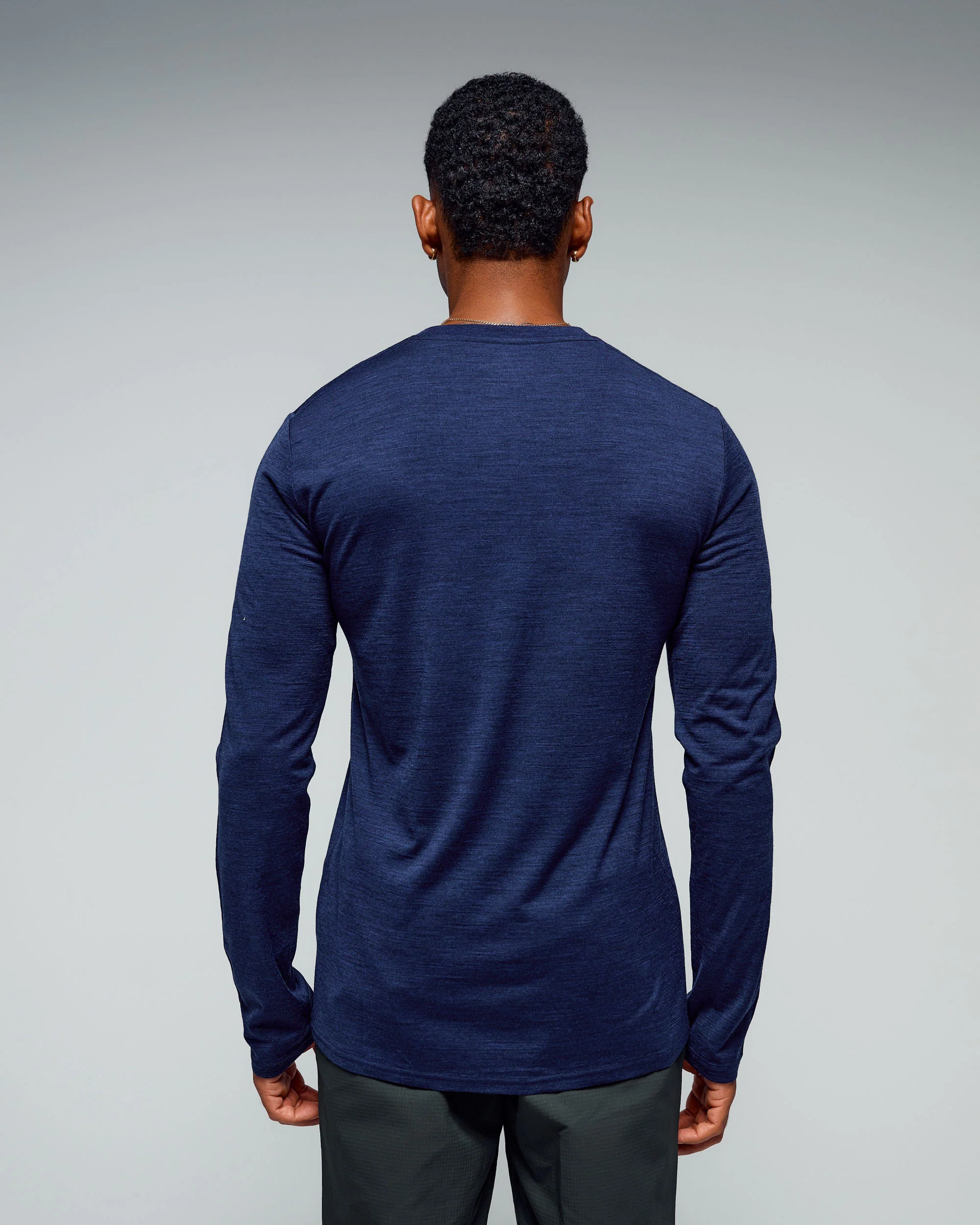 Men's 100% Merino Long Sleeve V-Top - Midnight Navy Marle - Image 3