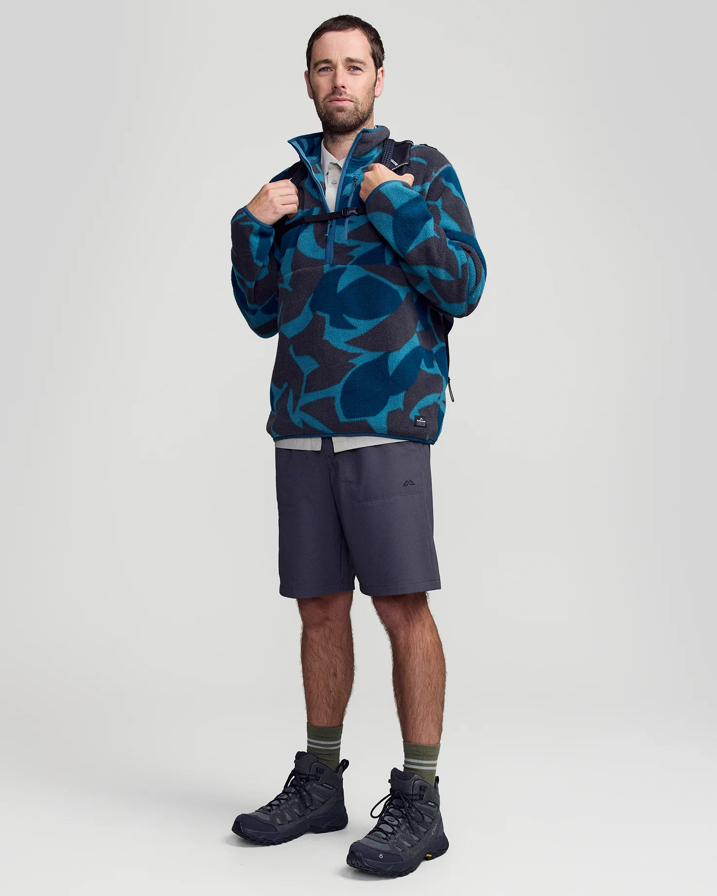 Men's Trailhead Fleece 1/4 Zip Pullover - Washed Blue Forest Floor Print - Image 3