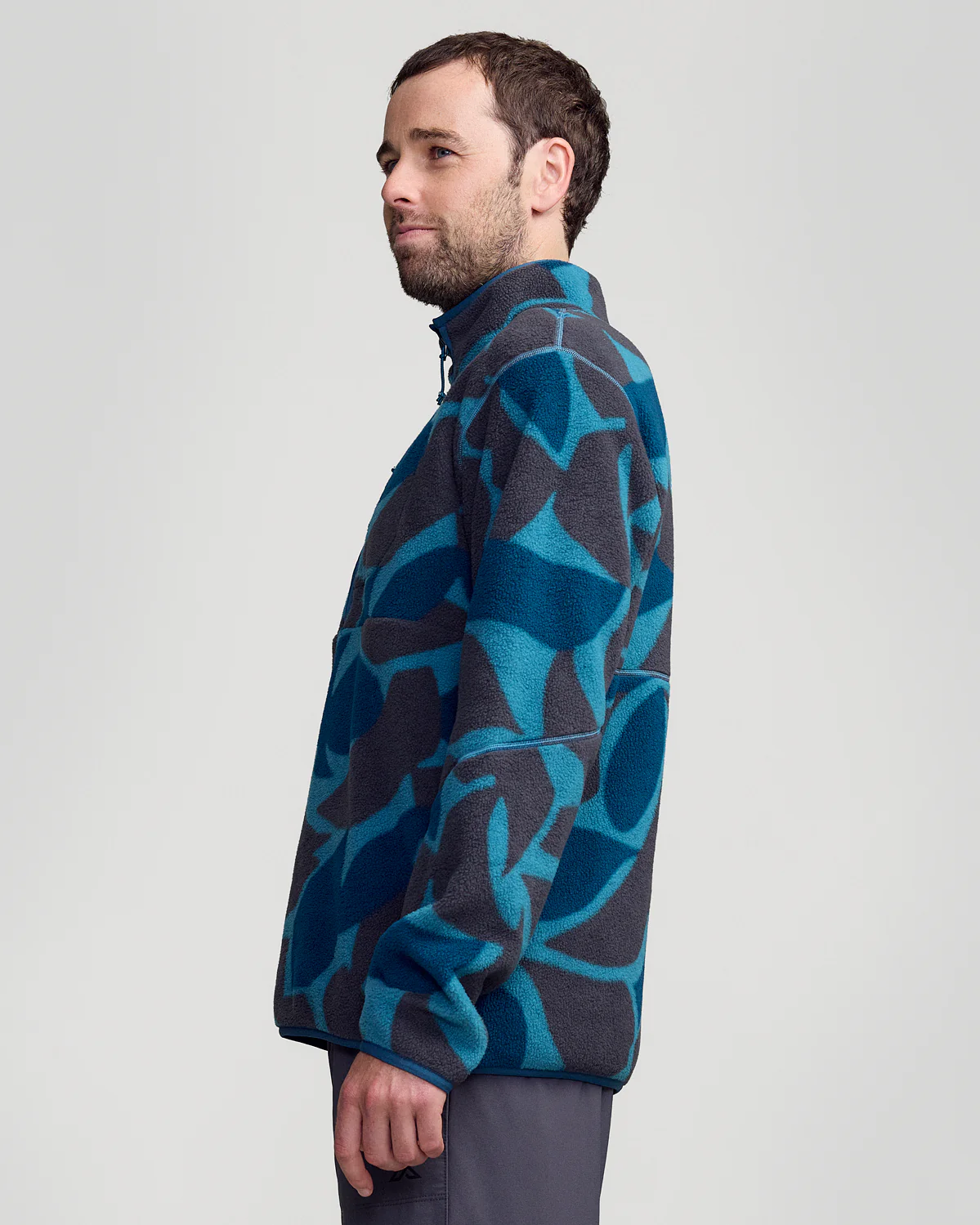 Men's Trailhead Fleece 1/4 Zip Pullover - Washed Blue Forest Floor Print - Image 4