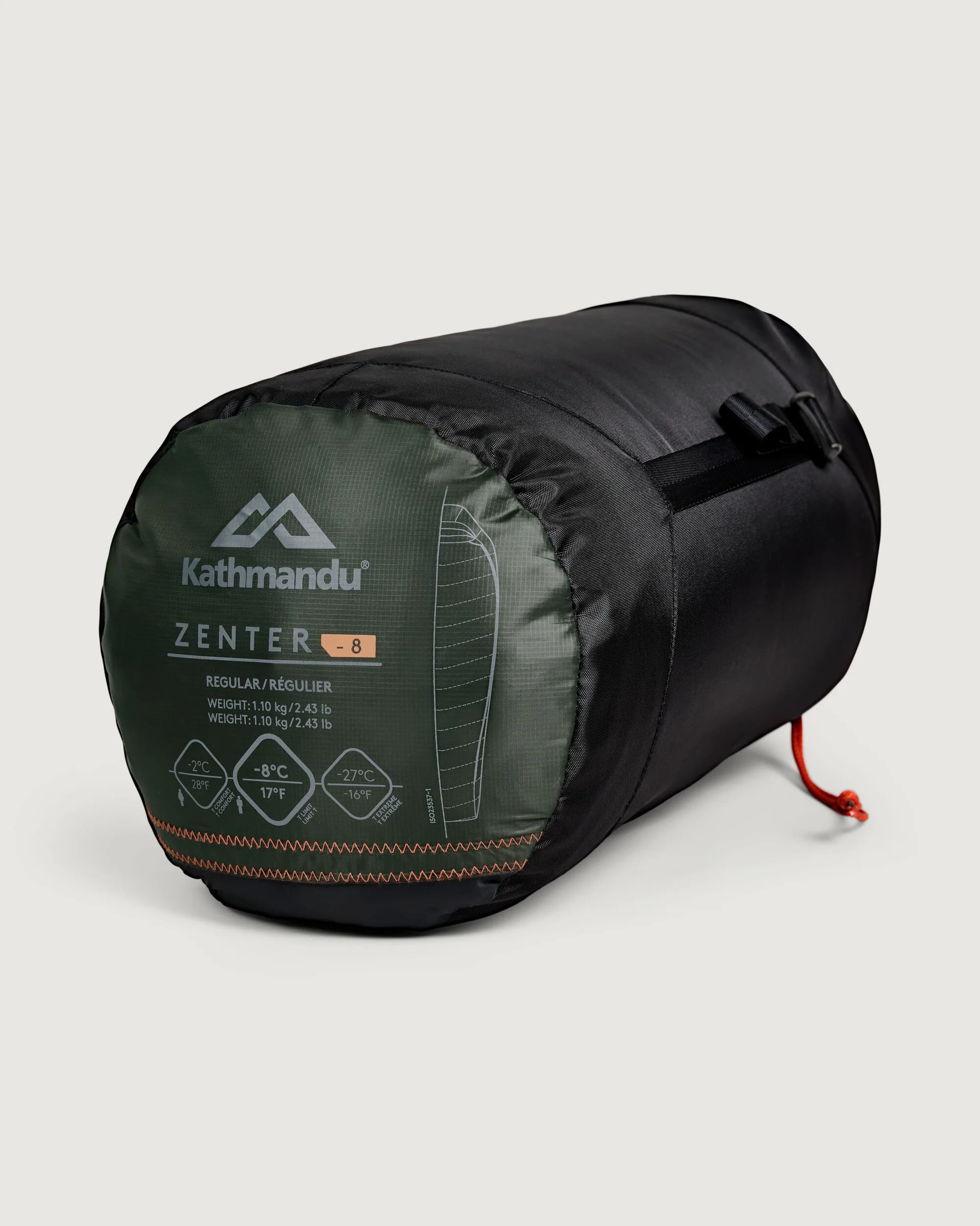 Zenter -8°C Down Sleeping Bag - Regular - Dark Moss/Black Stingray - Image 7